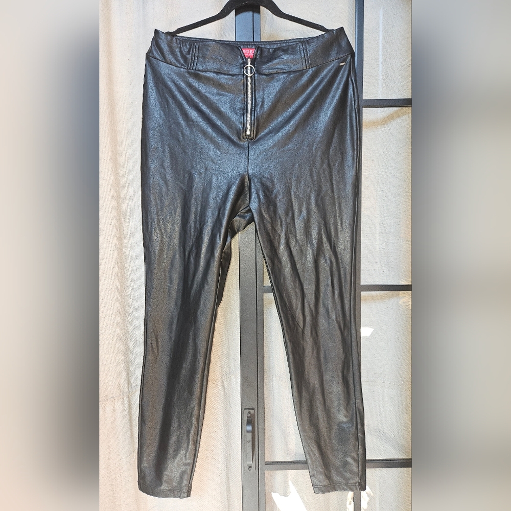 Guess Black Faux Leather Zippered Pants Size xl